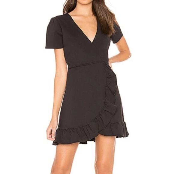 Donna Mizani Black Ruffle Hem Wrap Mini Dress Size Medium - Picture 1 of 9